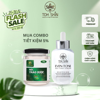 Combo làm trắng da ngừa mụn, thâm nám, căng mịn da, tinh chất serum even-tone & bột thảo dược thảo dược khang - tdk skin