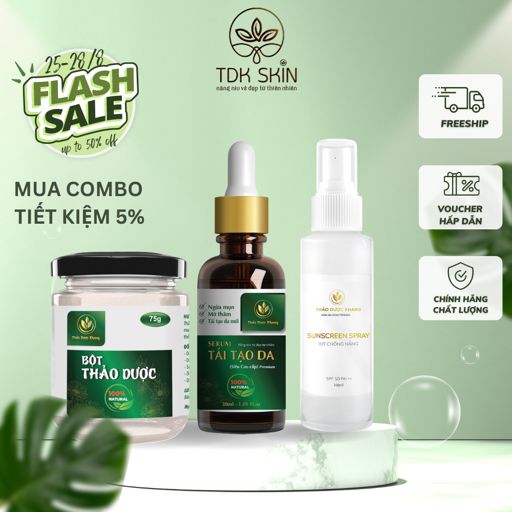 Combo trắng da căng mịn se khít lỗ chân lông, ngừa thâm nám, ngừa mụn giúp giữ ẩm cho da Thảo Dược Khang - TDK SKIN