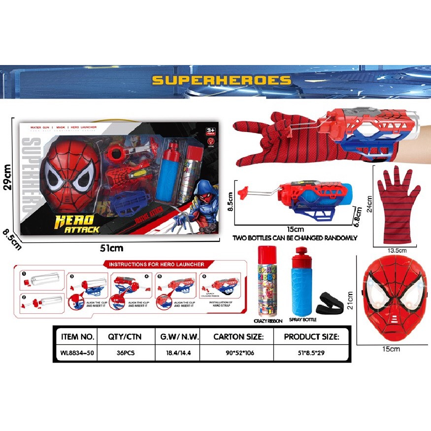 ĐỒ CHƠI NHẬP VAI- MẶT NẠ NGƯỜI NHỆN, BỘ GĂNG TAY SIÊU NHÂN NGƯỜI NHỆN SPIDERMAN BẮN TƠ