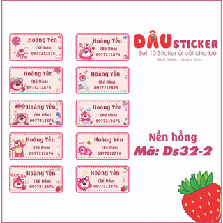Ds32 - set 10 gấu dâu xinh đẹp làm bảng tên ủi sticker ủi cho bé
