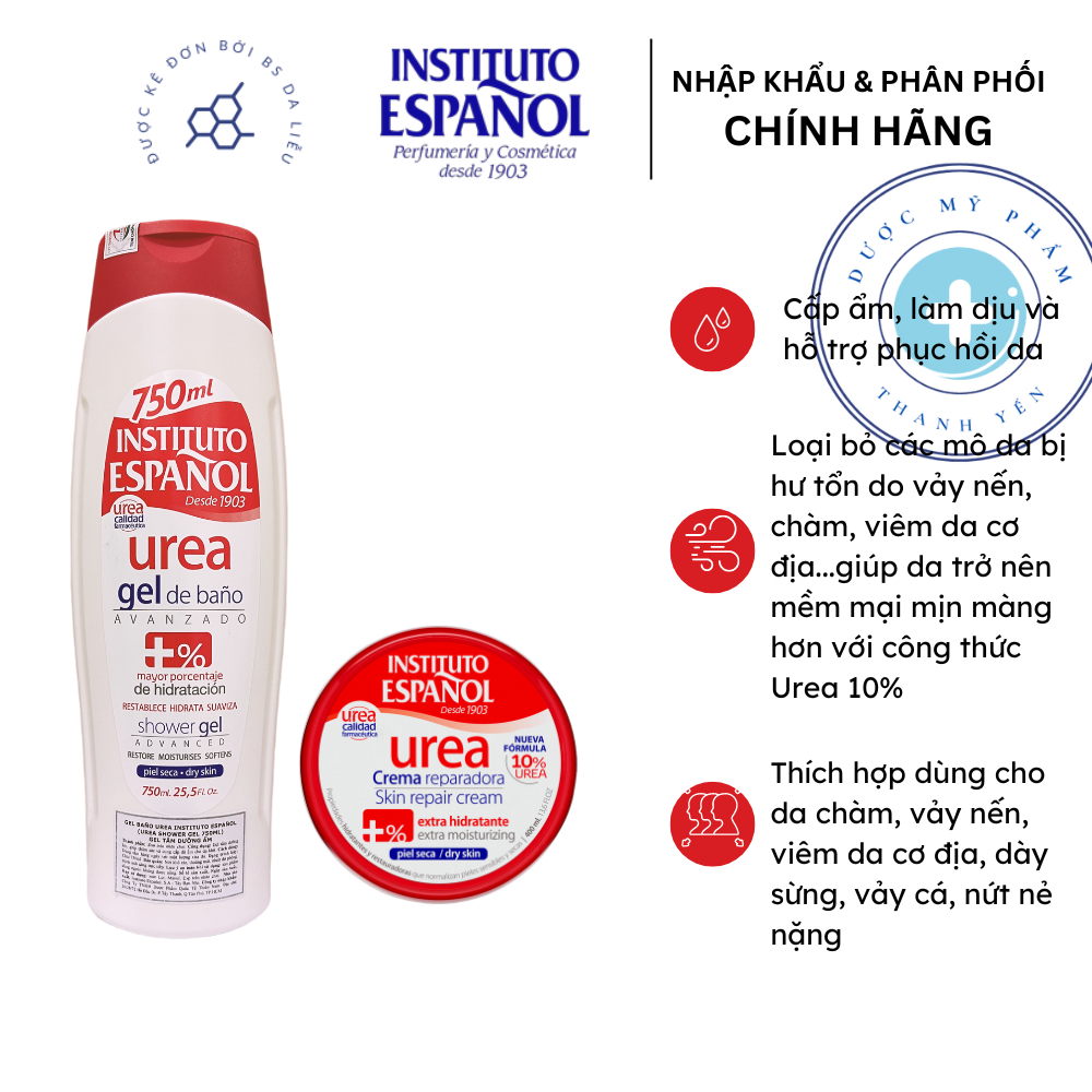 Gel tắm Instituto Espanol Urea 750ml + Kem dưỡng 10% Urea 50ml