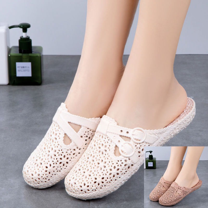 Dép Lê Nữ Sục Nhựa Dẻo Thiết Kế Hoa Văn Chéo Nơ Thời Trang, Dép Bít Mũi Nữ Siêu Êm Chân Đi Mưa Chống Trơn Trượt Tiện Lợi