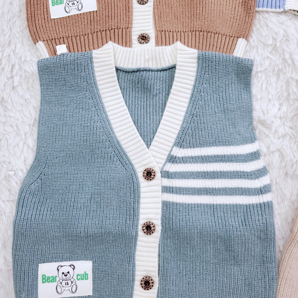 X356 Áo gile len sơ sinh mùa đông cúc cài giữa hàng quảng chậu loại 1 mềm mịn cho bé trai