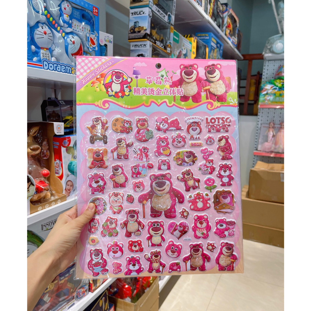 Vỉ Sticker gấu dâu có hình vẽ