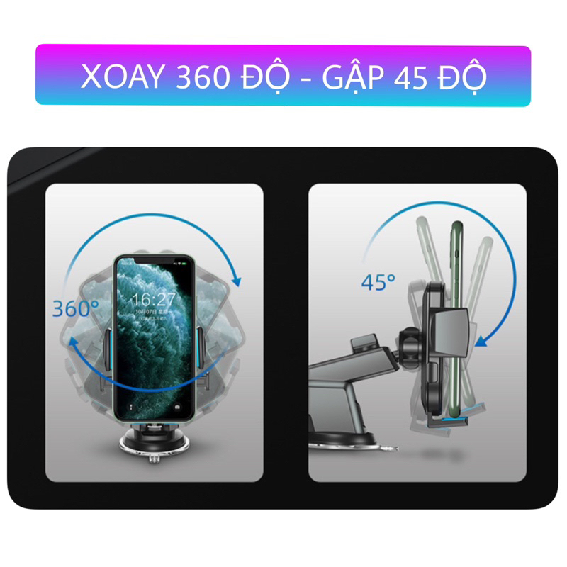 Giá đỡ kẹp điện thoại dùng trên ô tô xe hơi xoay 360 độ gắn taplo và kính xe