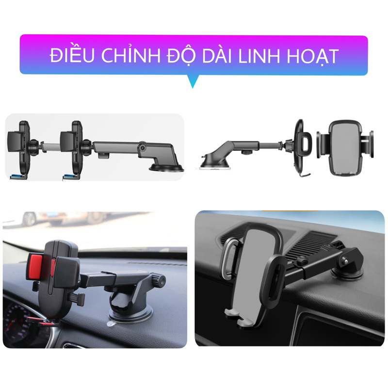 Giá đỡ kẹp điện thoại dùng trên ô tô xe hơi xoay 360 độ gắn taplo và kính xe