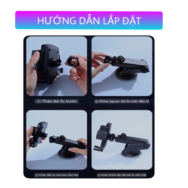 Giá đỡ kẹp điện thoại dùng trên ô tô xe hơi xoay 360 độ gắn taplo và kính xe
