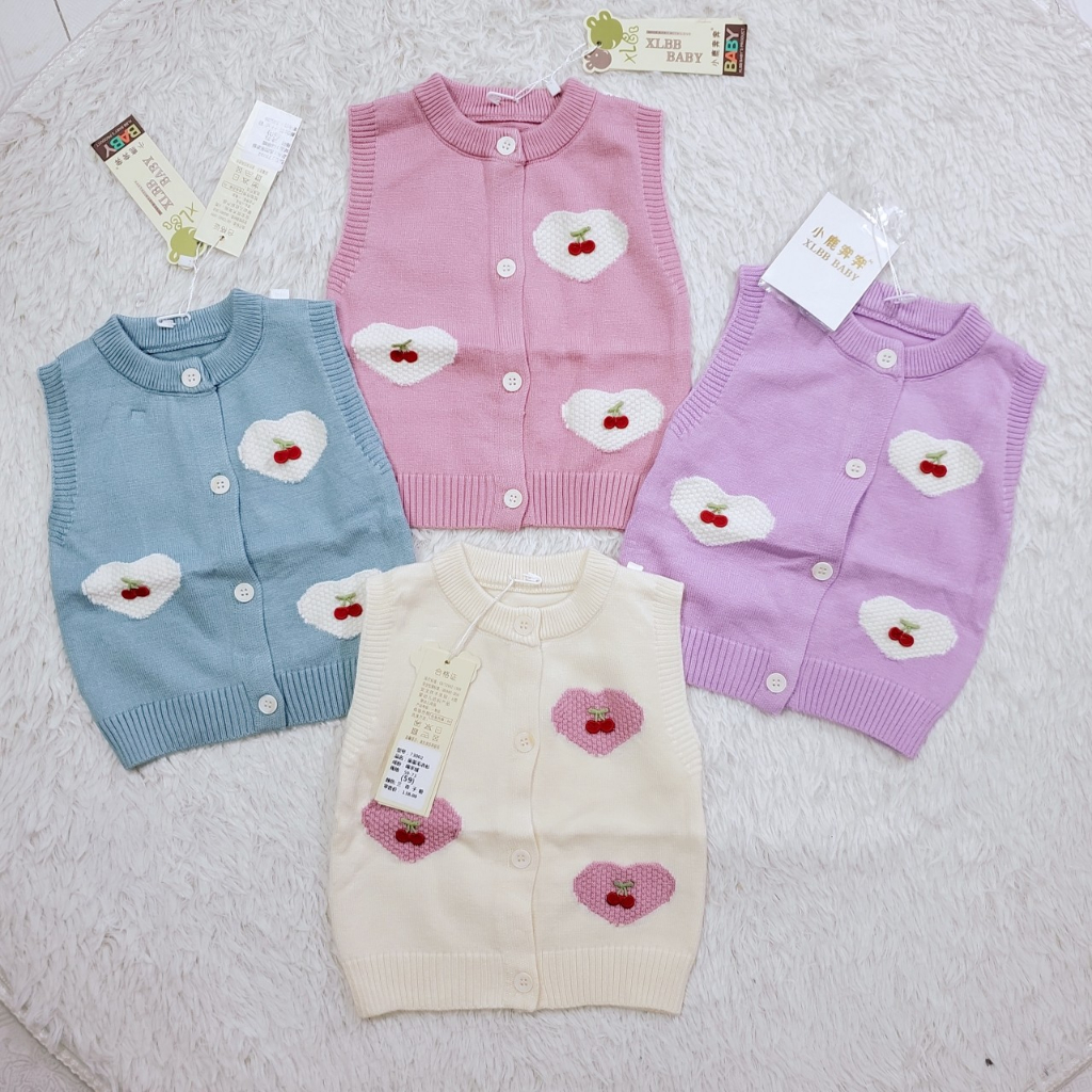 X341 Áo gile len sơ sinh mùa đông cúc cài giữa hàng quảng châu loại 1 cho bé gái 4-10kg