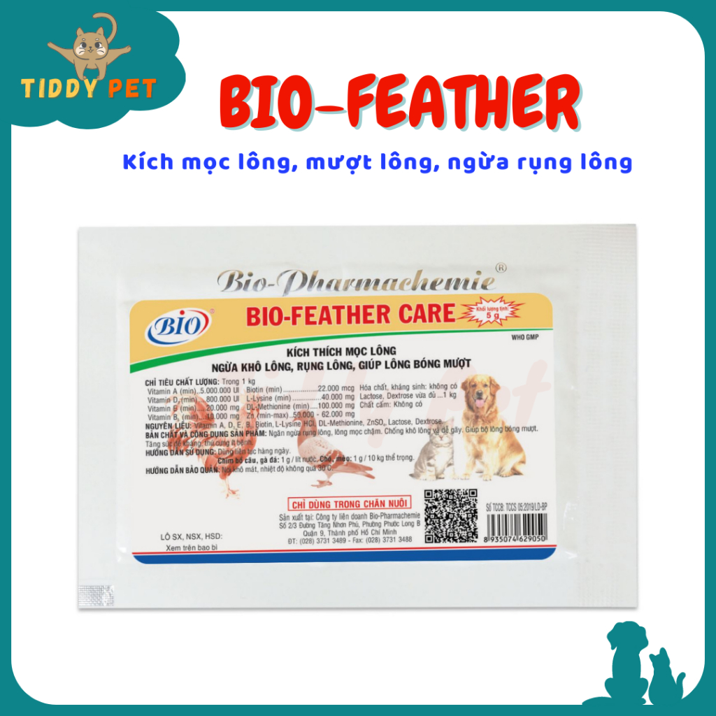 Bio FEATHER CARE Bột Giúp Mọc Lông, Bóng Mượt Lông, Chống Rụng Lông, Khô Lông Gói 5g