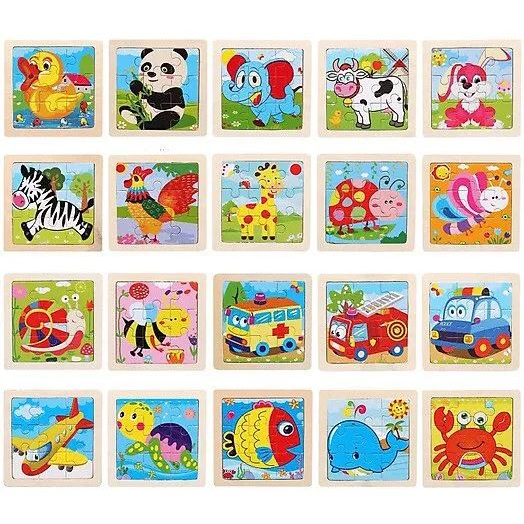 COMBOO 10 TRANH GHÉP 9 MẢNH BẰNG GỖ - Đồ Chơi Thông Minh - Tranh Ghép 9 mảnh  11x11 cm- Đồ Chơi Cho bé Từ 3 Tuổi