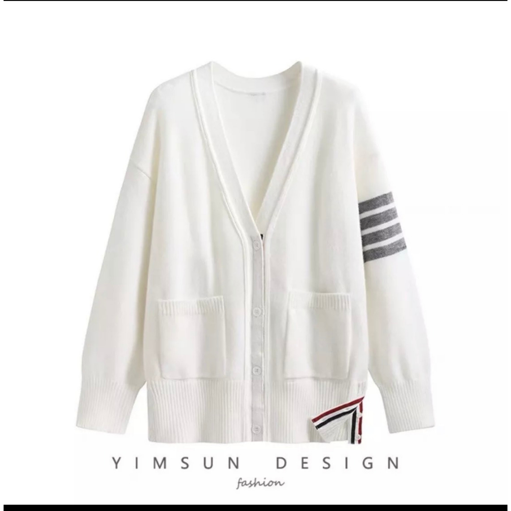 Áo cargigan Thome Browe cao cấp-áo khoác nam nữ 4 sọc phối hoạ tiết cực đẹp