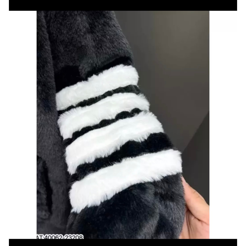 Áo Khoác Lông Thome Mượt Dày Dặn Cao Cấp - Áo Khoác Lông Cừu Phối 4 Sọc Tay Fom Dáng Unisex Nam Nữ