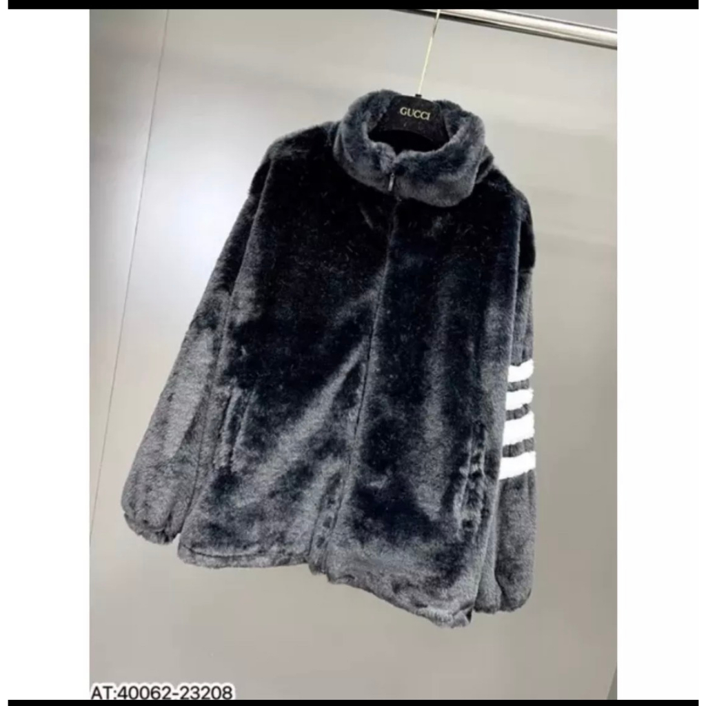 Áo Khoác Lông Thome Mượt Dày Dặn Cao Cấp - Áo Khoác Lông Cừu Phối 4 Sọc Tay Fom Dáng Unisex Nam Nữ