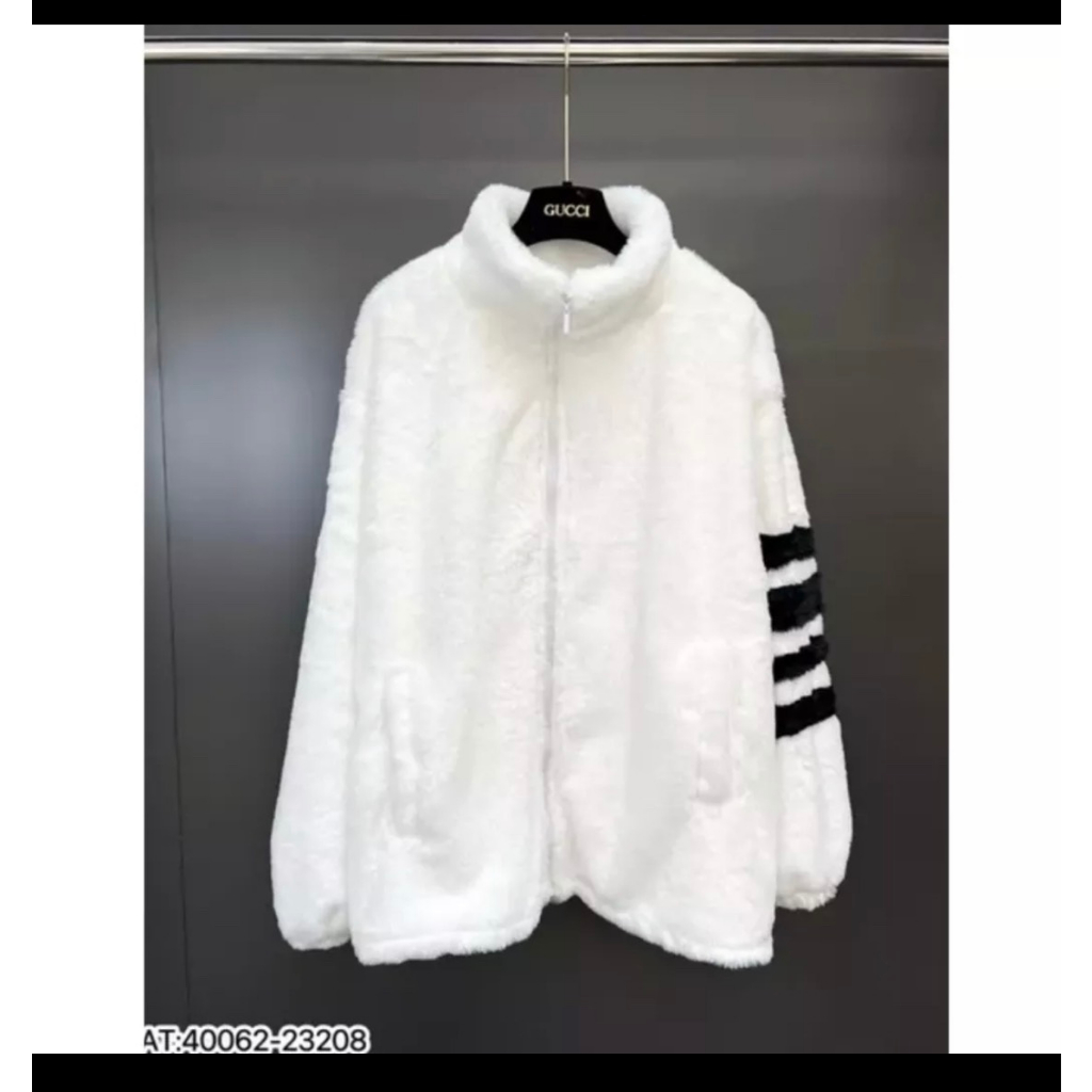 Áo Khoác Lông Thome Mượt Dày Dặn Cao Cấp - Áo Khoác Lông Cừu Phối 4 Sọc Tay Fom Dáng Unisex Nam Nữ