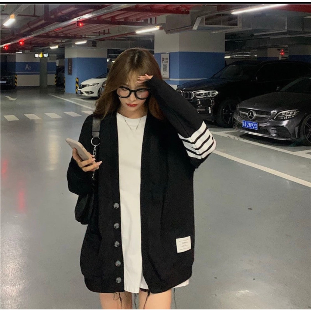 Áo cargigan Thome Browe cao cấp-áo khoác nam nữ 4 sọc phối hoạ tiết cực đẹp