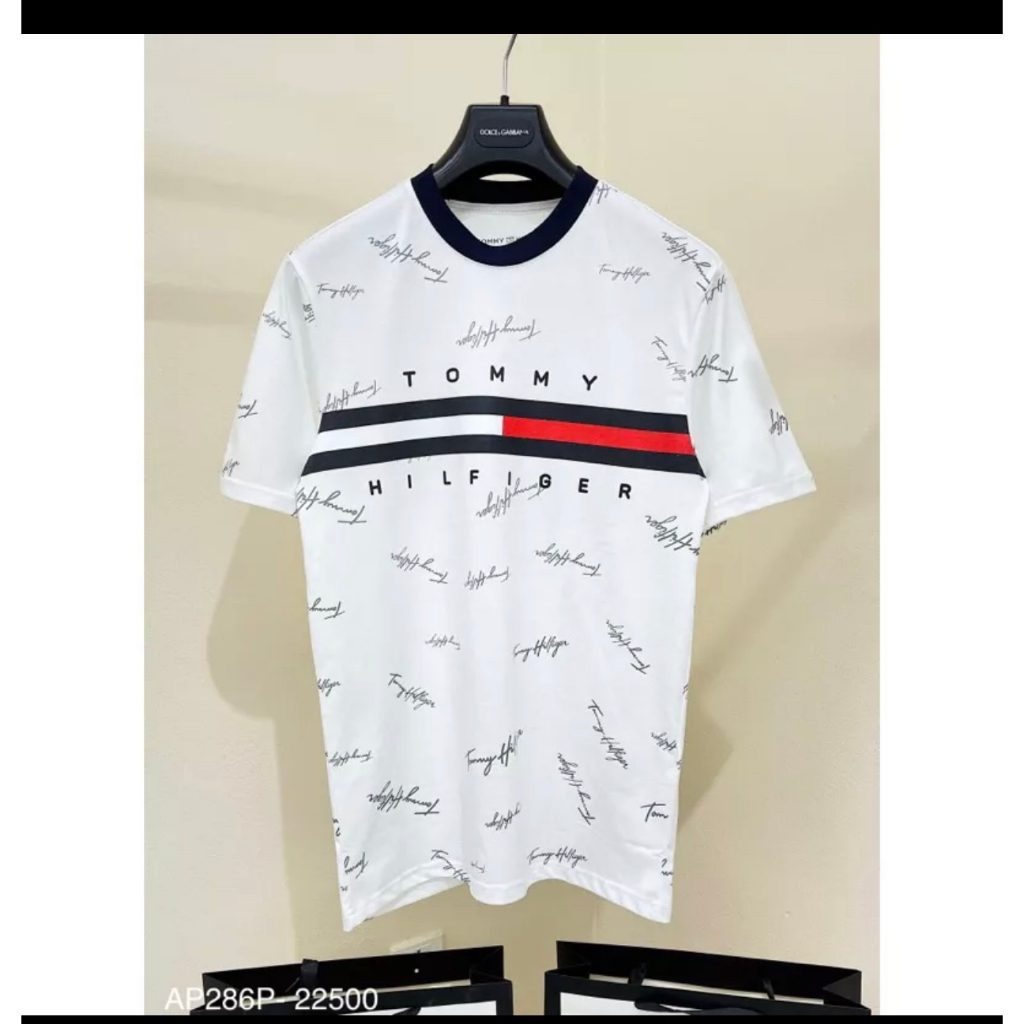 Áo Phông Tommy Chữ Kí Thêu Vạch Sọc Trắng Đỏ-Áo Thun Tommy Thêu Phong Cách Boy Phố Chất Cotton Lạnh Siêu Mát