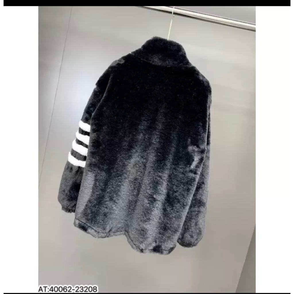 Áo Khoác Lông Thome Mượt Dày Dặn Cao Cấp - Áo Khoác Lông Cừu Phối 4 Sọc Tay Fom Dáng Unisex Nam Nữ