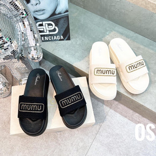 Dép nữ - Dép quai ngang chữ MUMU dập nổi đế cao 5cm mềm mại