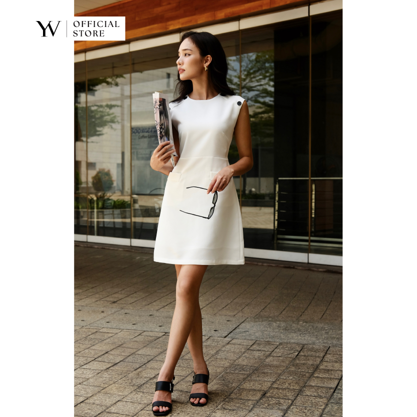 Đầm trắng vai đính nút - YV LE & CO