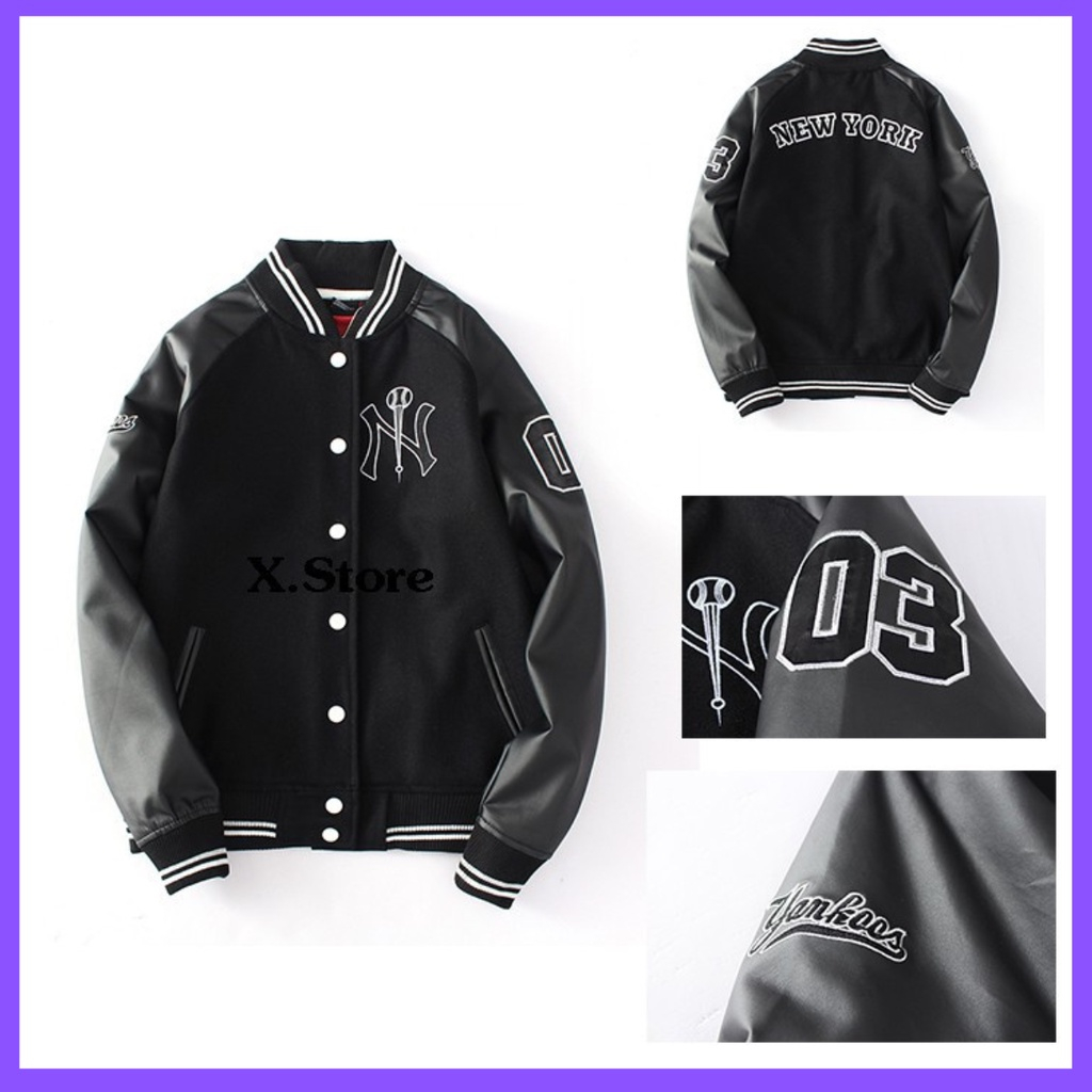 ÁO KHOÁC GIÓ BOMBER UNISEX CÚC BẤM FORM ĐẸP - ÁO KHOÁC BOMBER PHỐI TAY DA HOTTREND | BigBuy360 - bigbuy360.vn