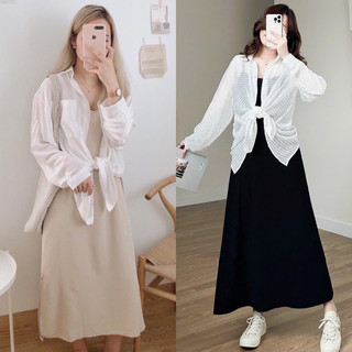 Set đầm midi hai dây kèm áo sơ mi