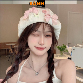 Mũ Nồi Đính Nơ Tone Pastel Nón Beret Thời Trang Cao Cấp Nữ_sanhfashion