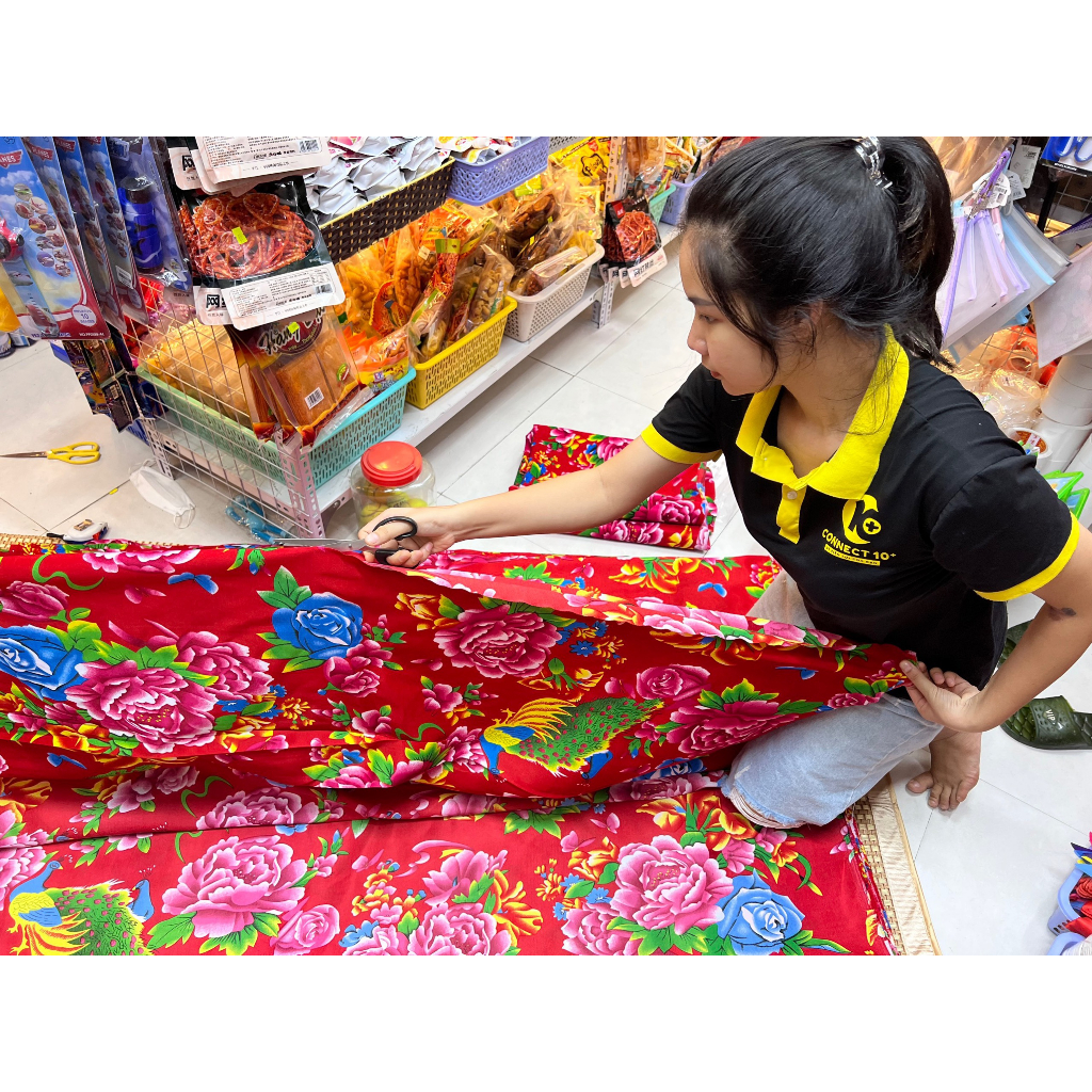 Vải chăn con công long phụng decor trung thu,tết khổ 1,6x2m