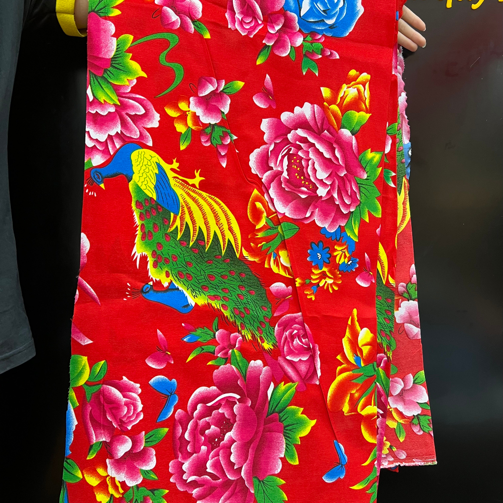 Vải chăn con công long phụng decor trung thu,tết khổ 1,6x2m