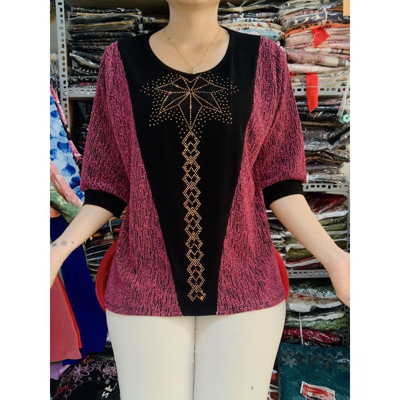 ♥️Áo Đính Đá Trung Niên phối QC siêu Đẹp_mặc mát_co giãn . Form 55_70 ký