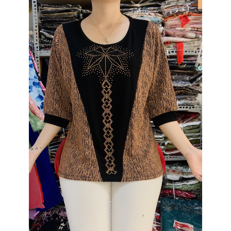 ♥️Áo Đính Đá Trung Niên phối QC siêu Đẹp_mặc mát_co giãn . Form 55_70 ký