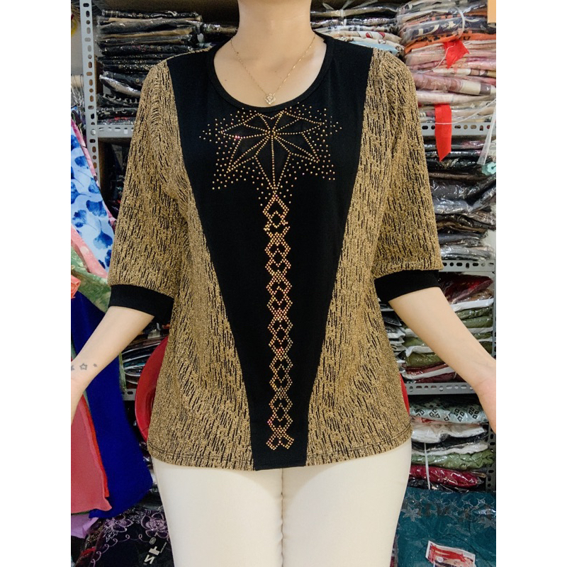 ♥️Áo Đính Đá Trung Niên phối QC siêu Đẹp_mặc mát_co giãn . Form 55_70 ký