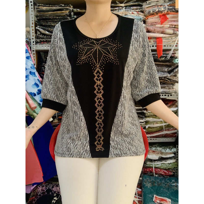 ♥️Áo Đính Đá Trung Niên phối QC siêu Đẹp_mặc mát_co giãn . Form 55_70 ký