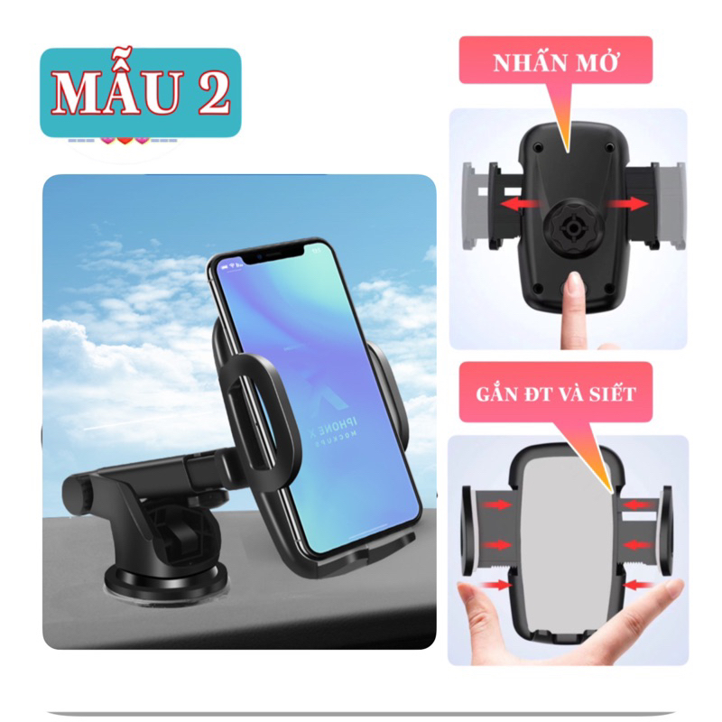 Giá đỡ kẹp điện thoại dùng trên ô tô xe hơi xoay 360 độ gắn taplo và kính xe