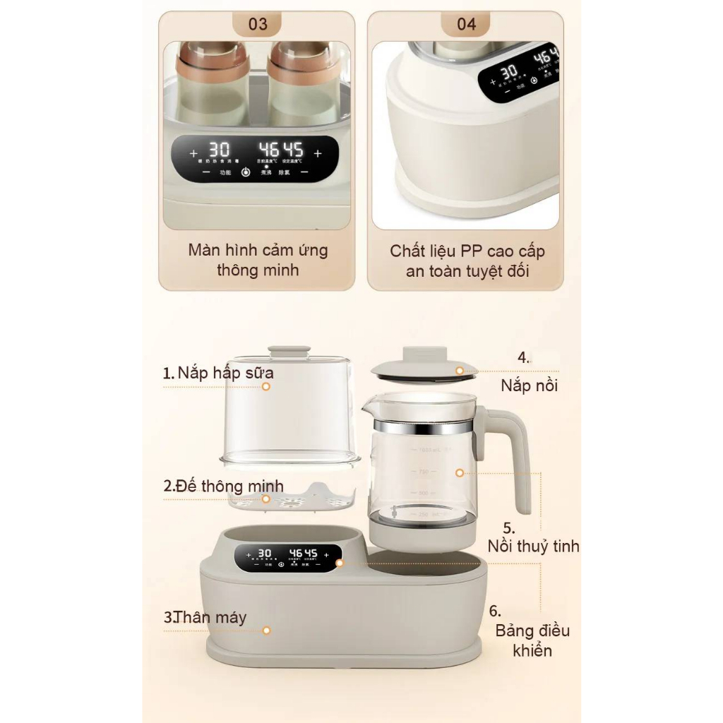 Máy Hâm Sữa Đa Năng 5 In 1 - Tiệt Trùng Vi Khuẩn 100% - Máy Đun Nước -Giữ Ấm Bình Sữa Máy hâm sữa