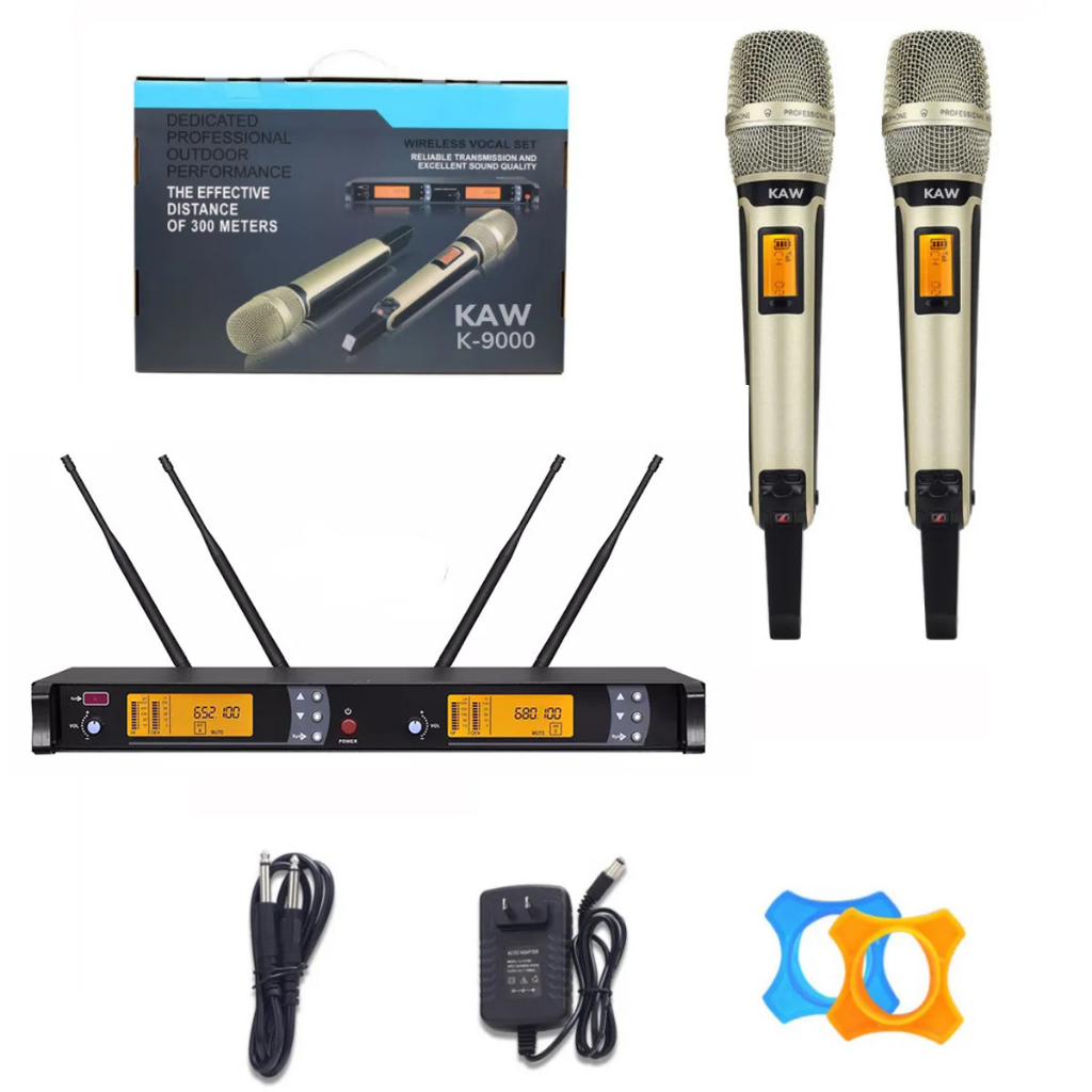 Mic không dây, micro karaoke chính hãng, Bộ Micro Không Dây Kèm Đầu Thu KAW K-9000