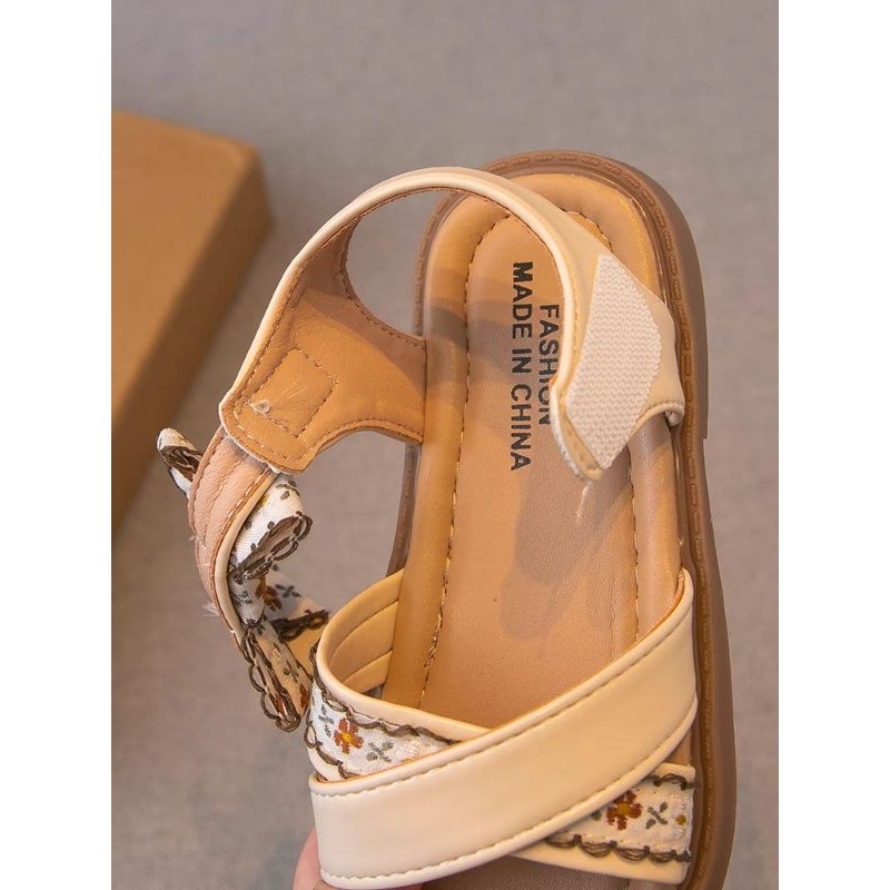 Sandal quai chéo thêu hoa vintage cho bé gái đi học - Dép quai hậu đính nơ vải thêu hoa nổi bật cho bé mã hàng full box
