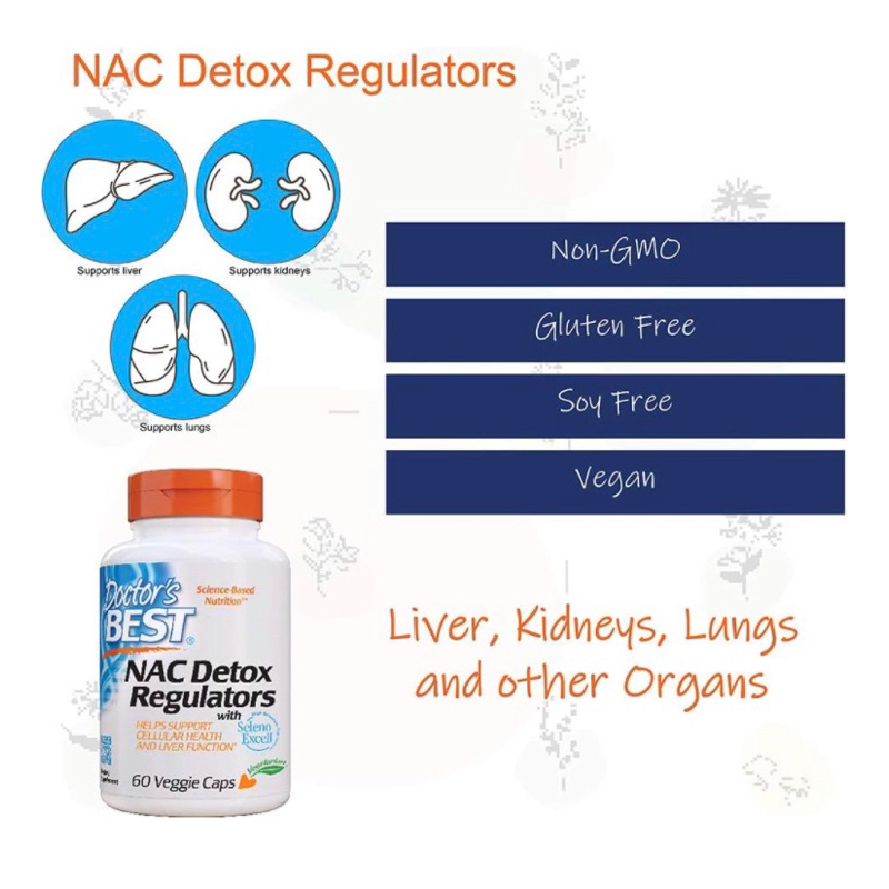 Viên chay thải độc gan, detox, lọc phổi Doctor's Best NAC Detox 60v USA