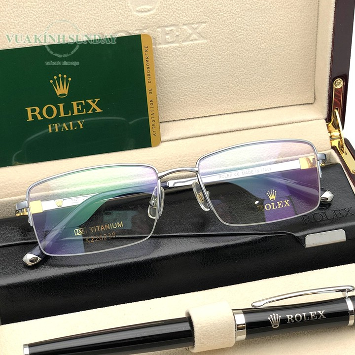 Gọng kính cận nửa viền titanium mạ vàng 18k rolex TT30