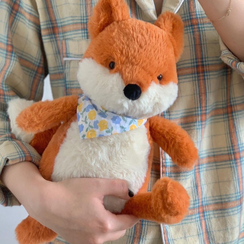 Gấu bông cáo cam Autumn Fox lông mịn tặng khăn hoa