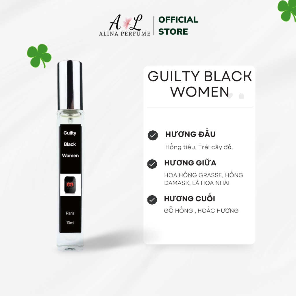 Nước Hoa Chiết Nữ Alina Guilty Black Women Chính Hãng 10ml Thơm Lâu Quyến Rũ ,Hiện Đại, Bí Ẩn