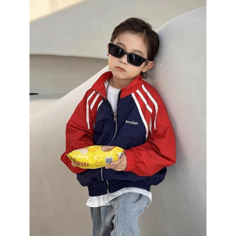 13-27kg  áo gió thể thao 2 lớp phối màu đỏ đen cho bé trai và bé gái