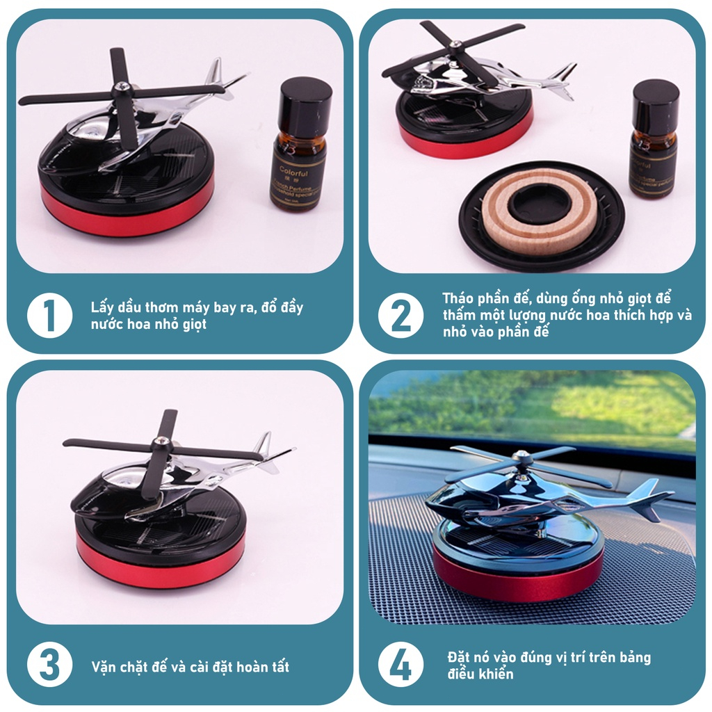 NƯỚC HOA Ô TÔ Năng Lượng Mặt Trời Máy Bay Trực Thăng, Khuếch Tán Hương Thơm, Khử Mùi Ô Tô Tặng Kèm Tinh Dầu
