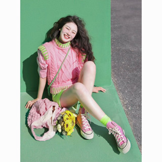 (H289) Set Áo Sơ Mi Kèm Áo Gile Len Màu Hồng Phong Cách Hàn Quốc ❤️