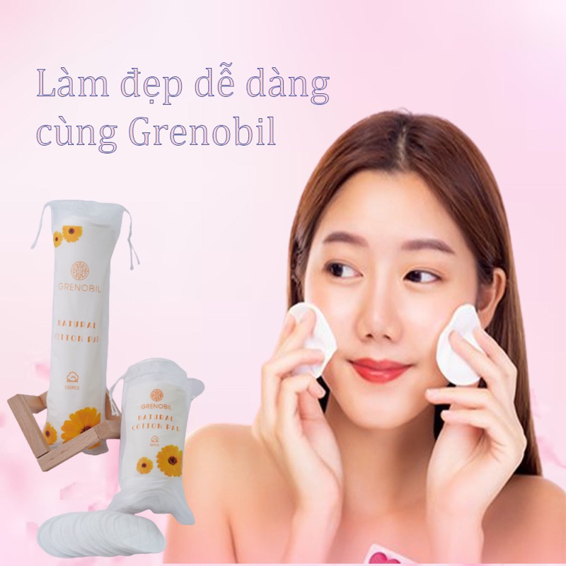 Bông tẩy trang GRENOBIL 120 miếng  tiết kiệm nước hoa hồng