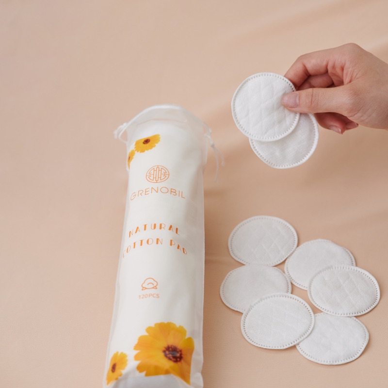 Bông tẩy trang GRENOBIL 120 miếng  tiết kiệm nước hoa hồng