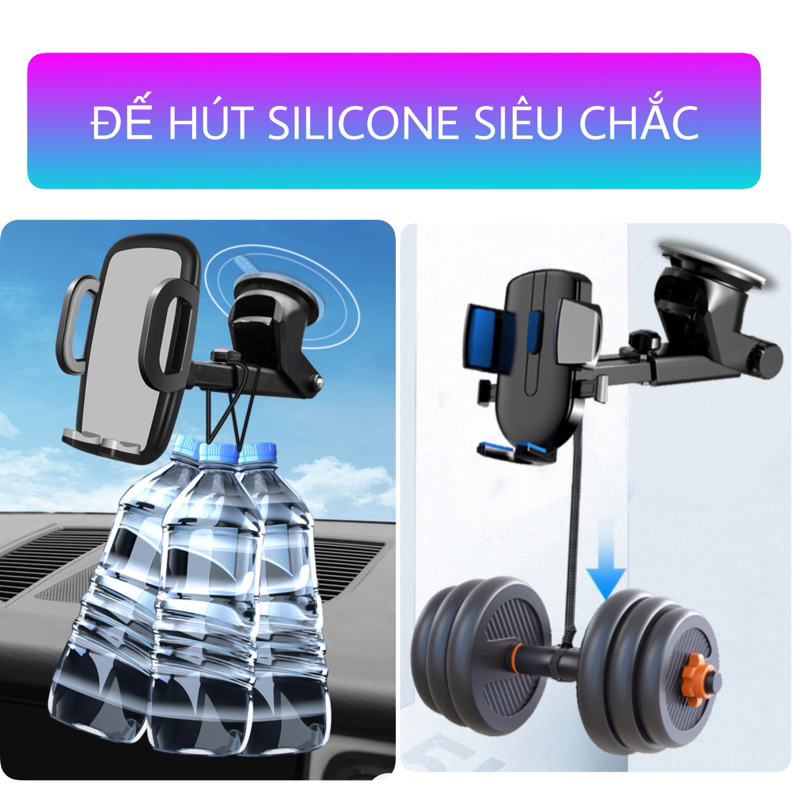 Giá đỡ kẹp điện thoại dùng trên ô tô xe hơi xoay 360 độ gắn taplo và kính xe