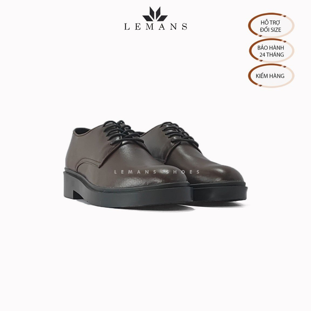 Giày tây Modern Derby Brown - LEMANS, da bò nguyên tấm, đế tăng chiều cao 4cm, bảo hành chính hãng 24 tháng