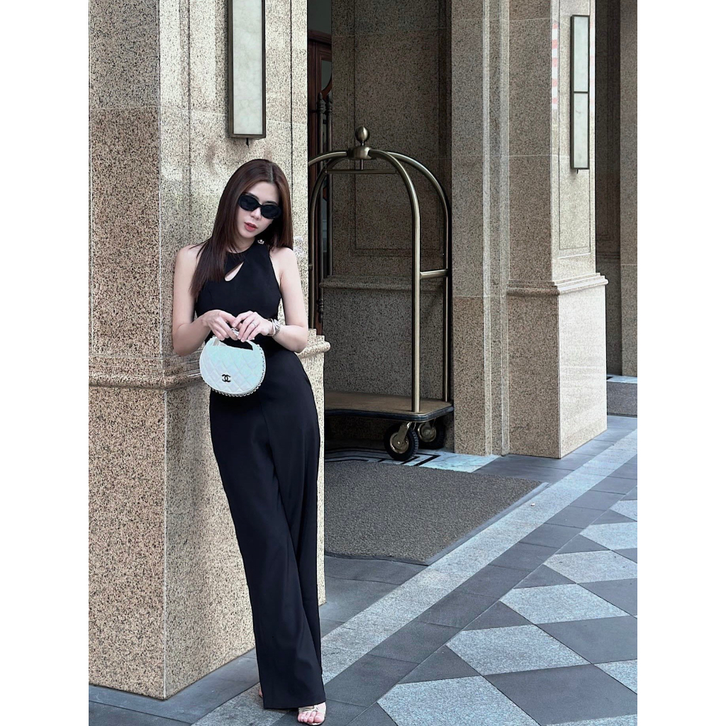 Jumpsuit Dài Ống Suông Khoét Ngực (Kèm Hoa Cài) D0808 Không Kèm Mút Ngực