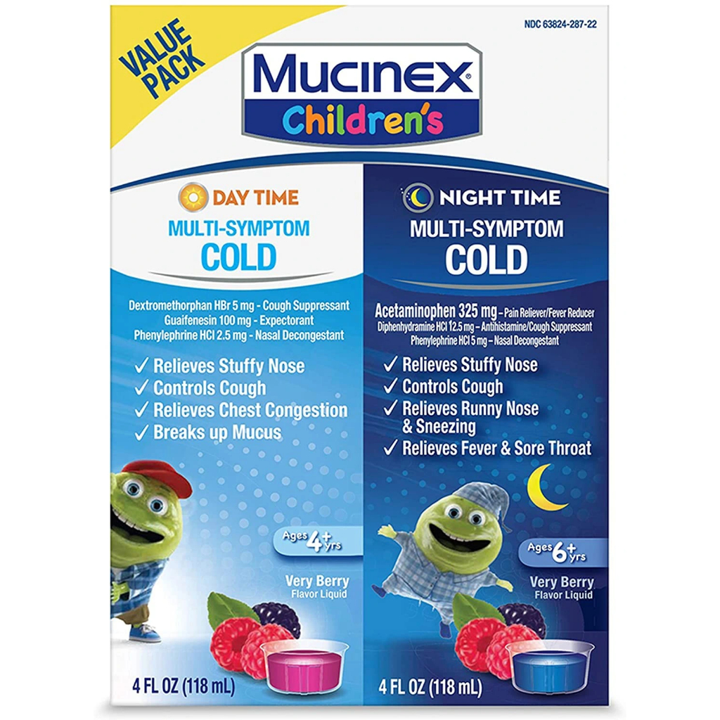 [Hàng Mỹ Chính Hãng;Cung cấp đầy đủ bill mua tại store] Siro giúp cảm lạnh nặng ngày &amp; đêm dành cho trẻ em Mucinex