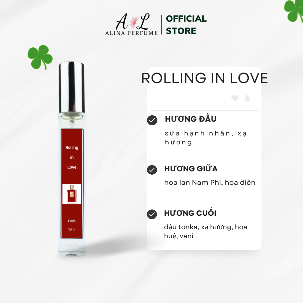 Nước Hoa Chiết Unisex Alina Perfume Rolling in Love Chính Hãng 10ml Thơm Lâu Quyến Rũ, Gợi Cảm, Tinh Tế